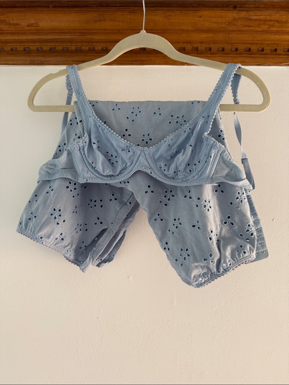 Light Blue Eyelet Cotton Sleep Bra and Capri Set - Picture 1 of 3